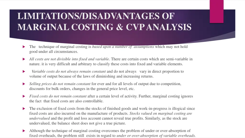 limitations disadvantages of marginal costing