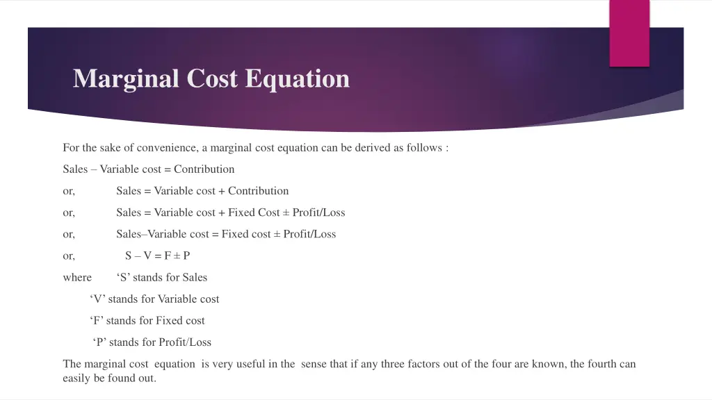 marginal cost equation