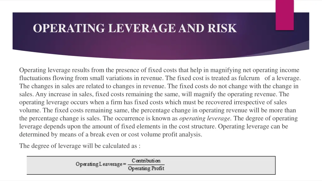 operating leverage and risk