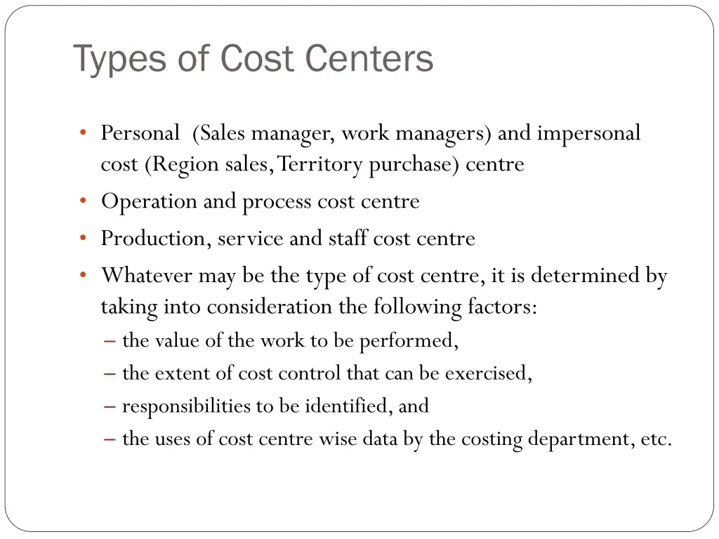 types of cost centers