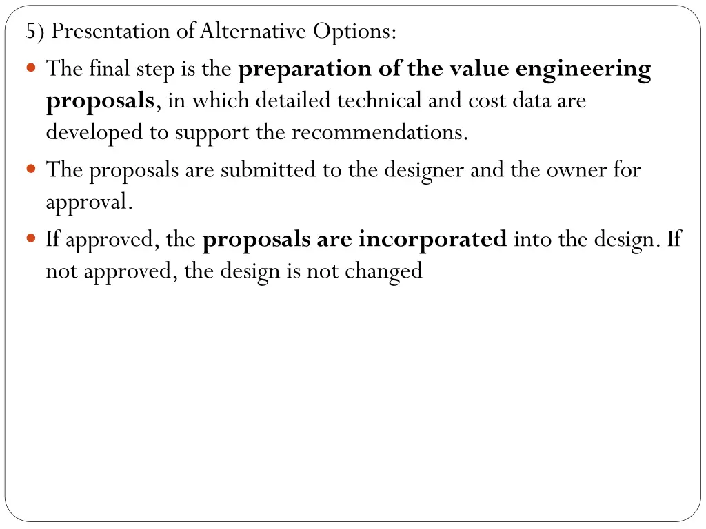 5 presentation of alternative options the final