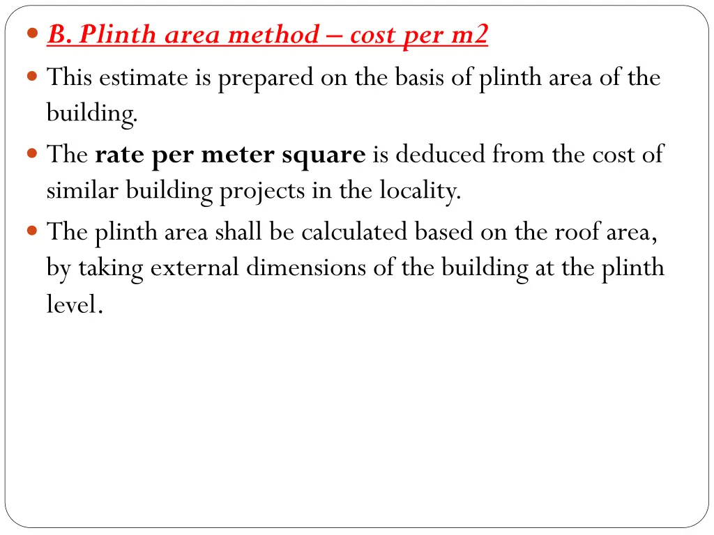 b plinth area method cost per m2 this estimate