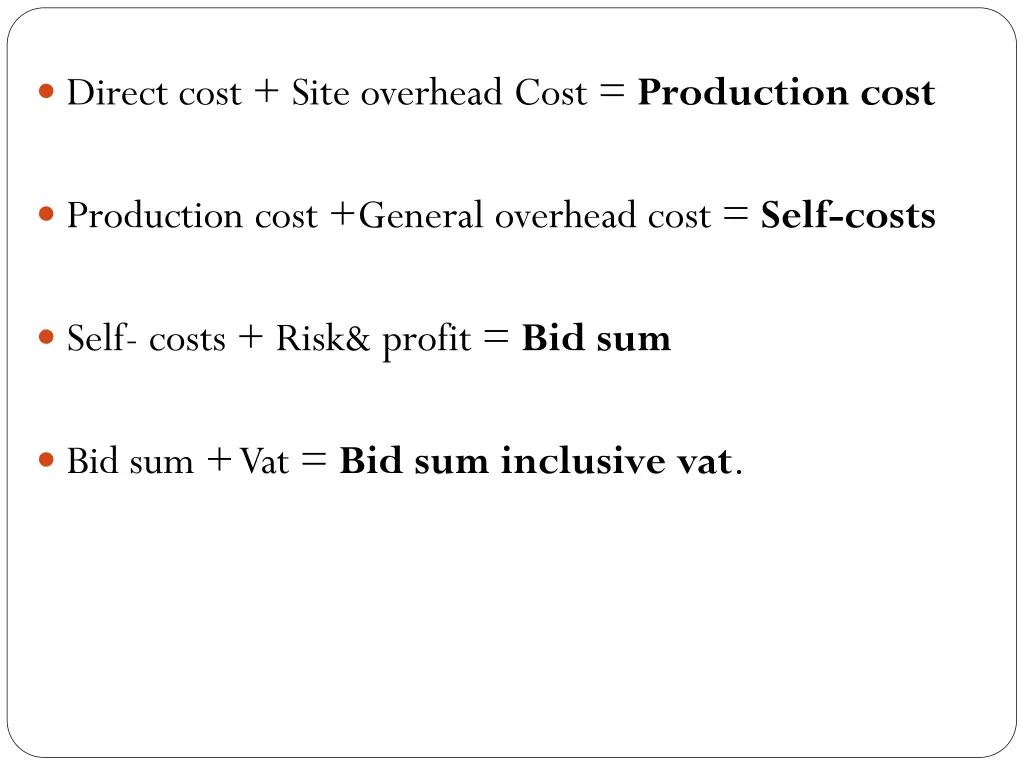 direct cost site overhead cost production cost