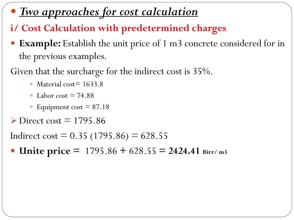 two approaches for cost calculation i cost