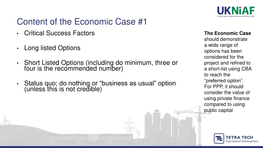 content of the economic case 1