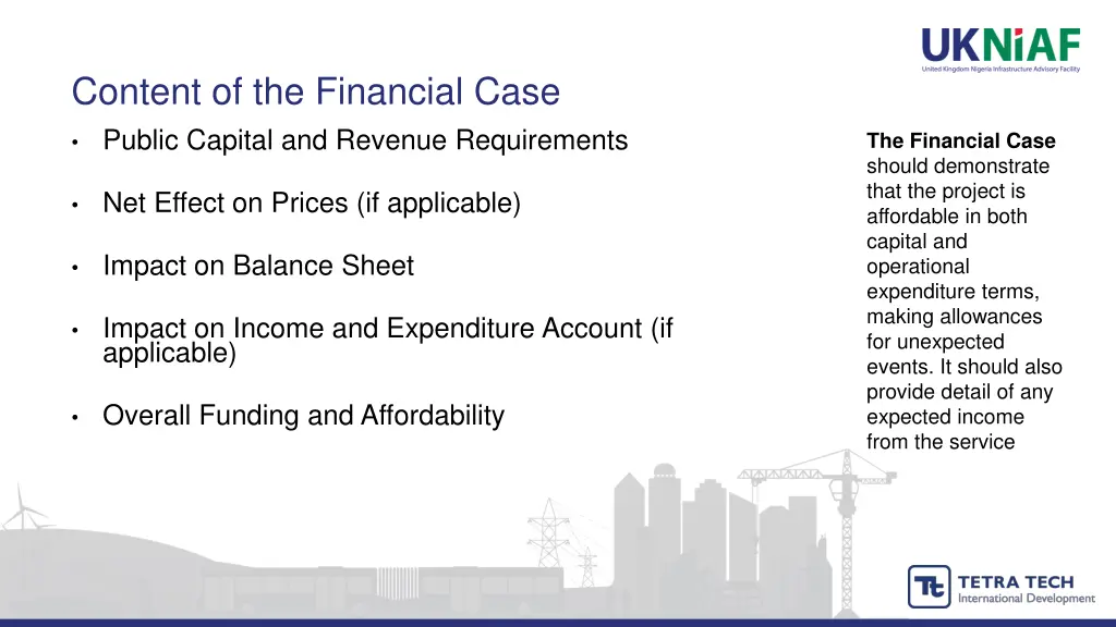 content of the financial case