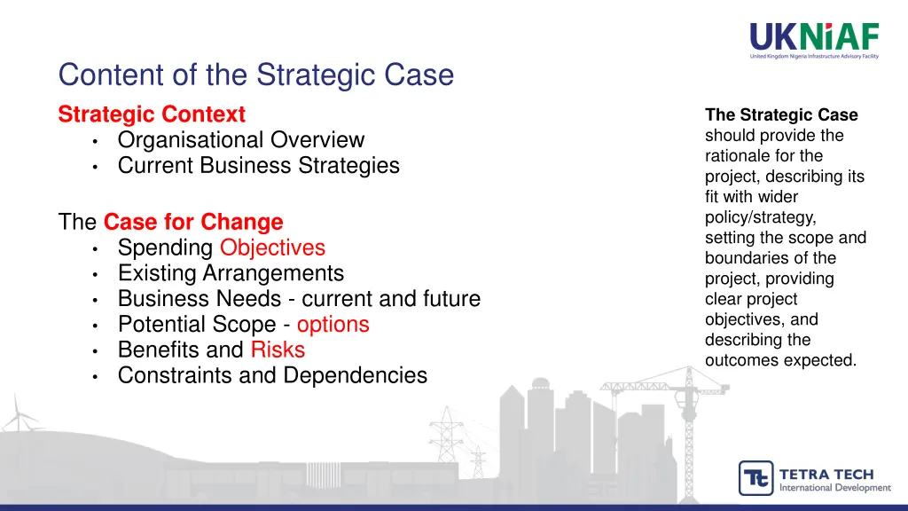 content of the strategic case strategic context