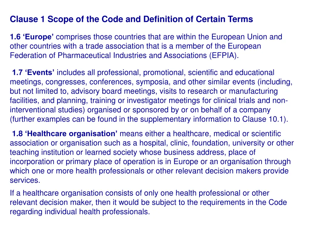 clause 1 scope of the code and definition 2