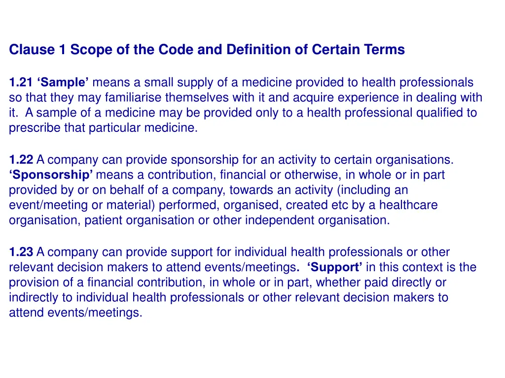 clause 1 scope of the code and definition 9