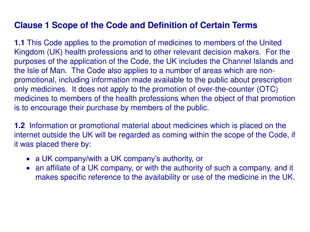 clause 1 scope of the code and definition