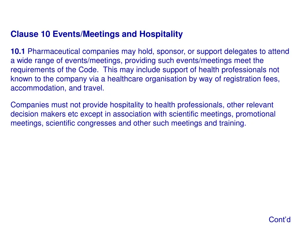 clause 10 events meetings and hospitality