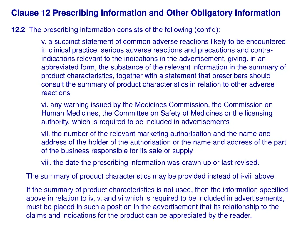 clause 12 prescribing information and other 2