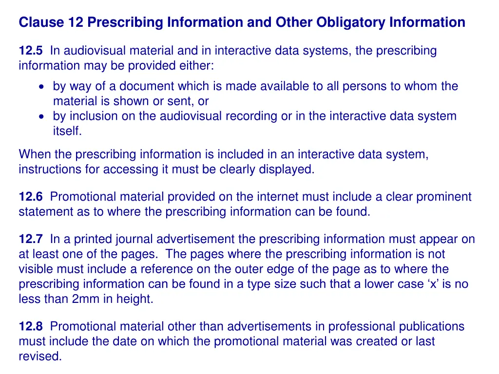 clause 12 prescribing information and other 4