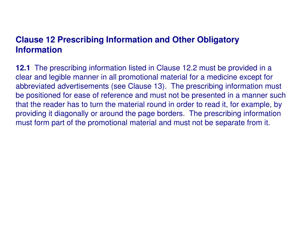 clause 12 prescribing information and other