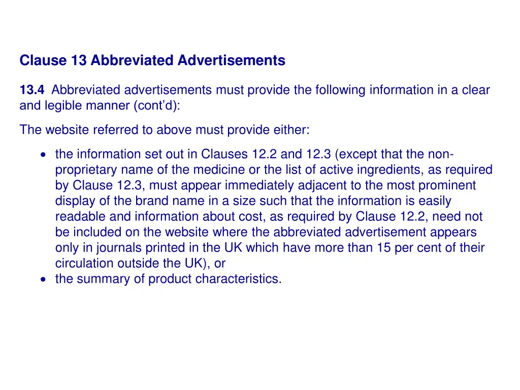 clause 13 abbreviated advertisements 2