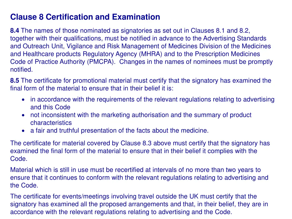 clause 8 certification and examination 2