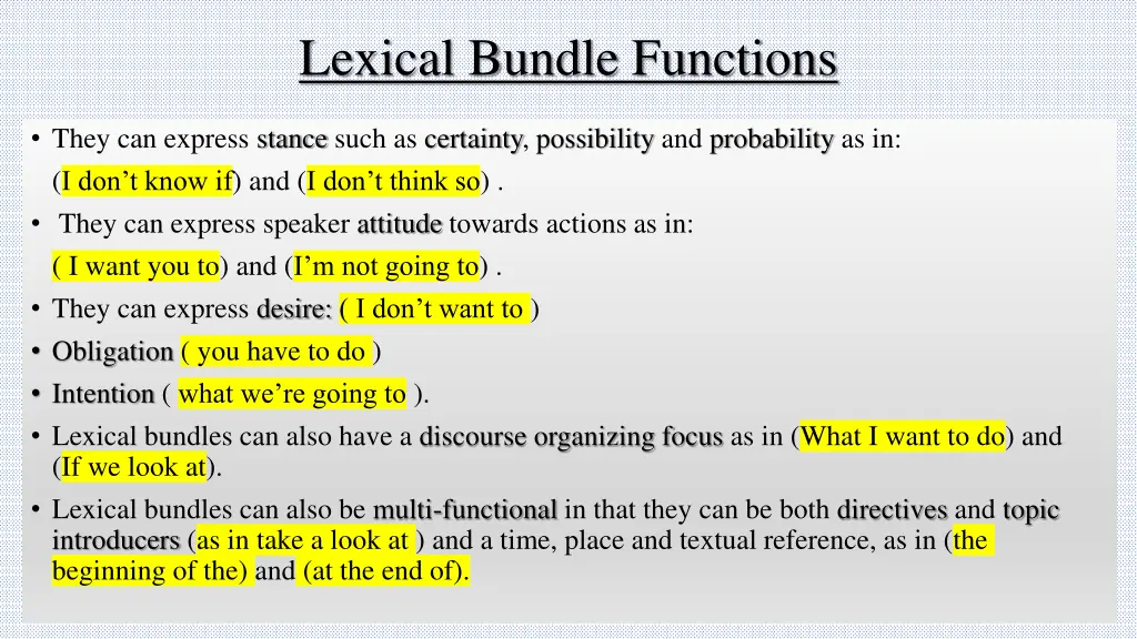 lexical bundle functions