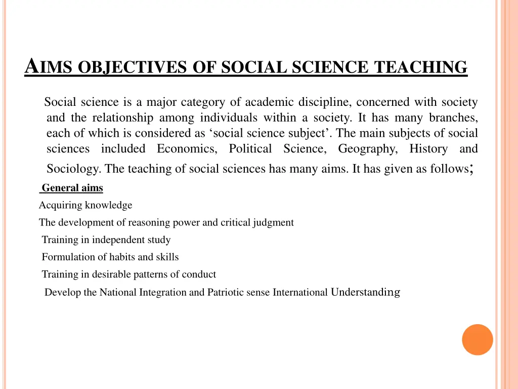 a ims objectives of social science teaching