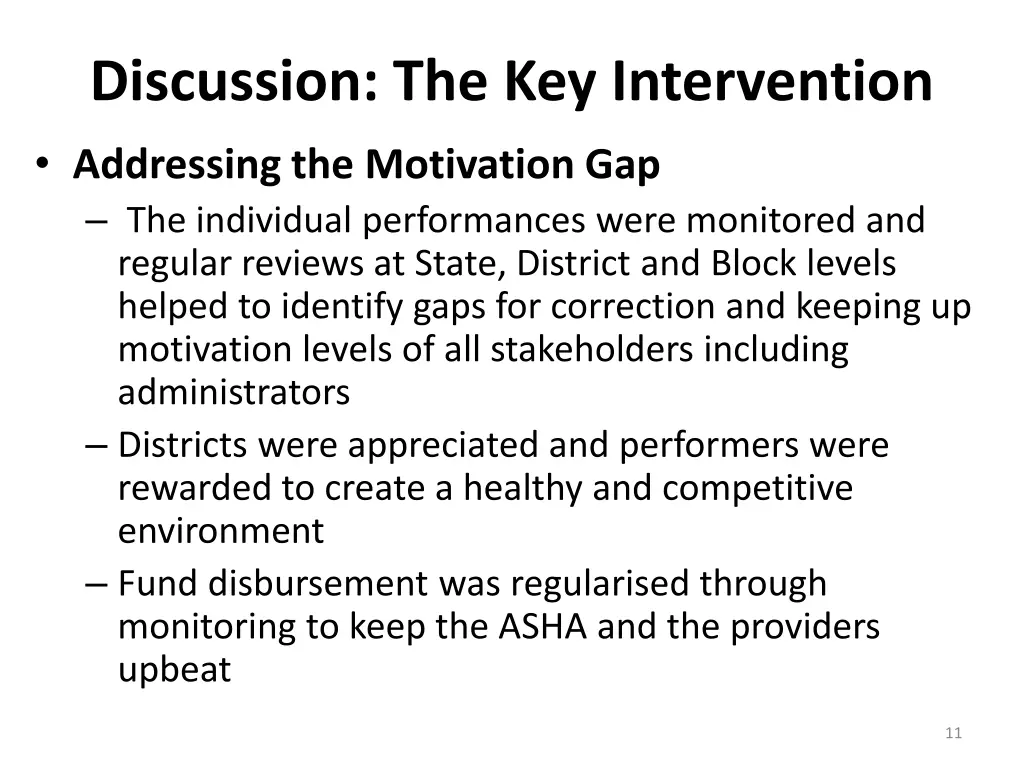 discussion the key intervention addressing