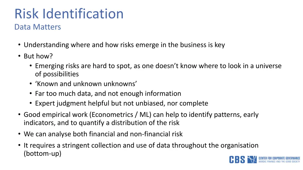 risk identification data matters