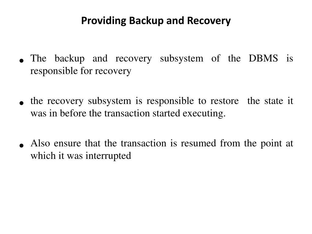 providing backup and recovery