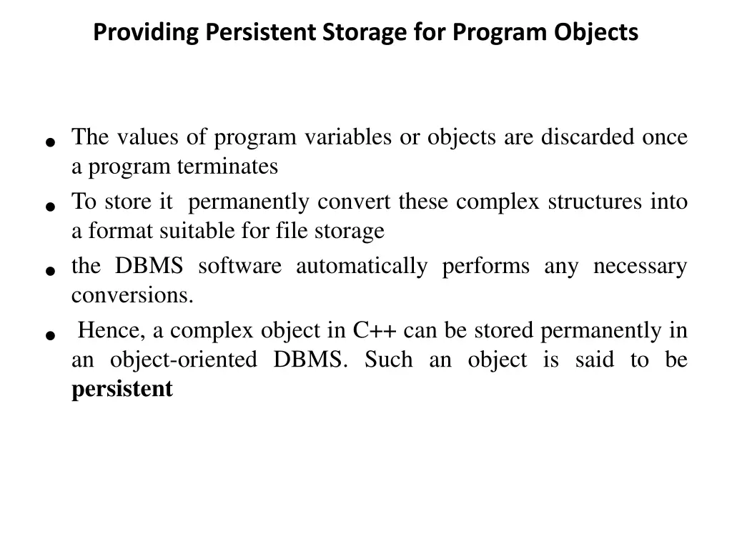 providing persistent storage for program objects