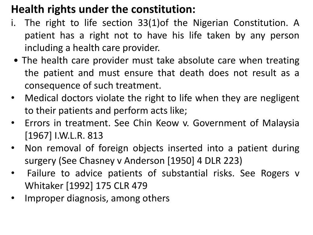 health rights under the constitution i the right