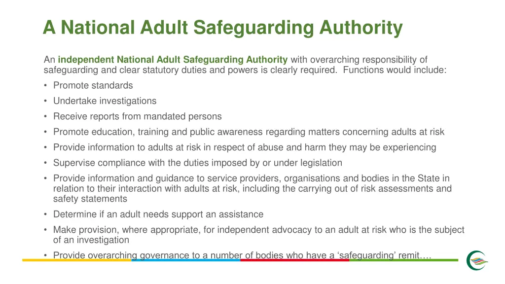 a national adult safeguarding authority