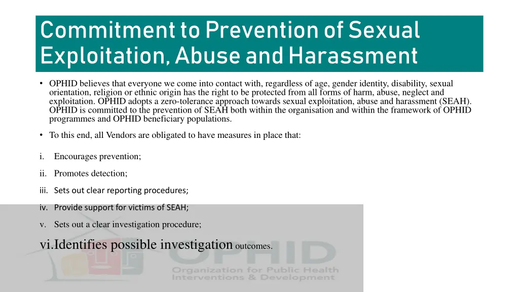 commitment to prevention of sexual exploitation