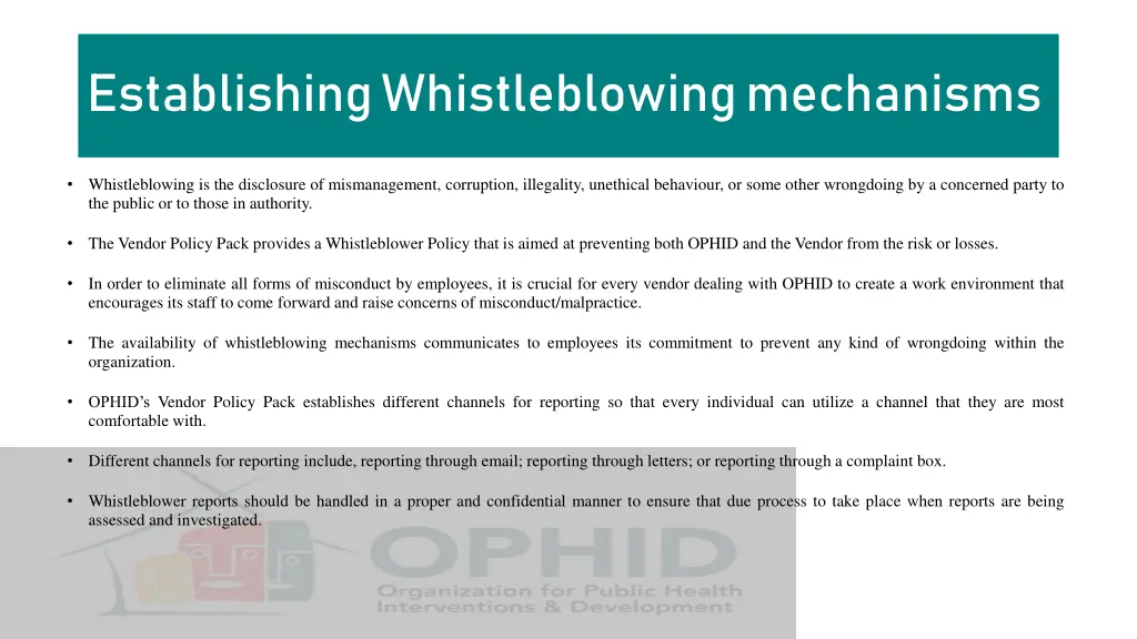 establishing whistleblowing mechanisms