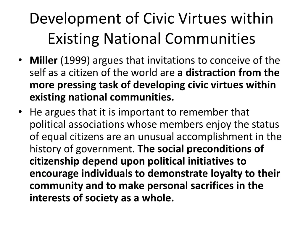 development of civic virtues within existing