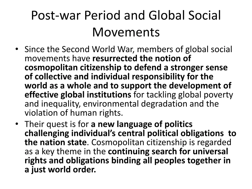 post war period and global social movements since