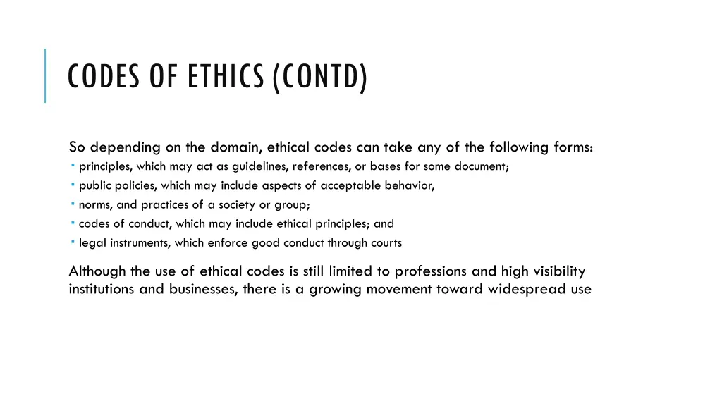 codes of ethics contd