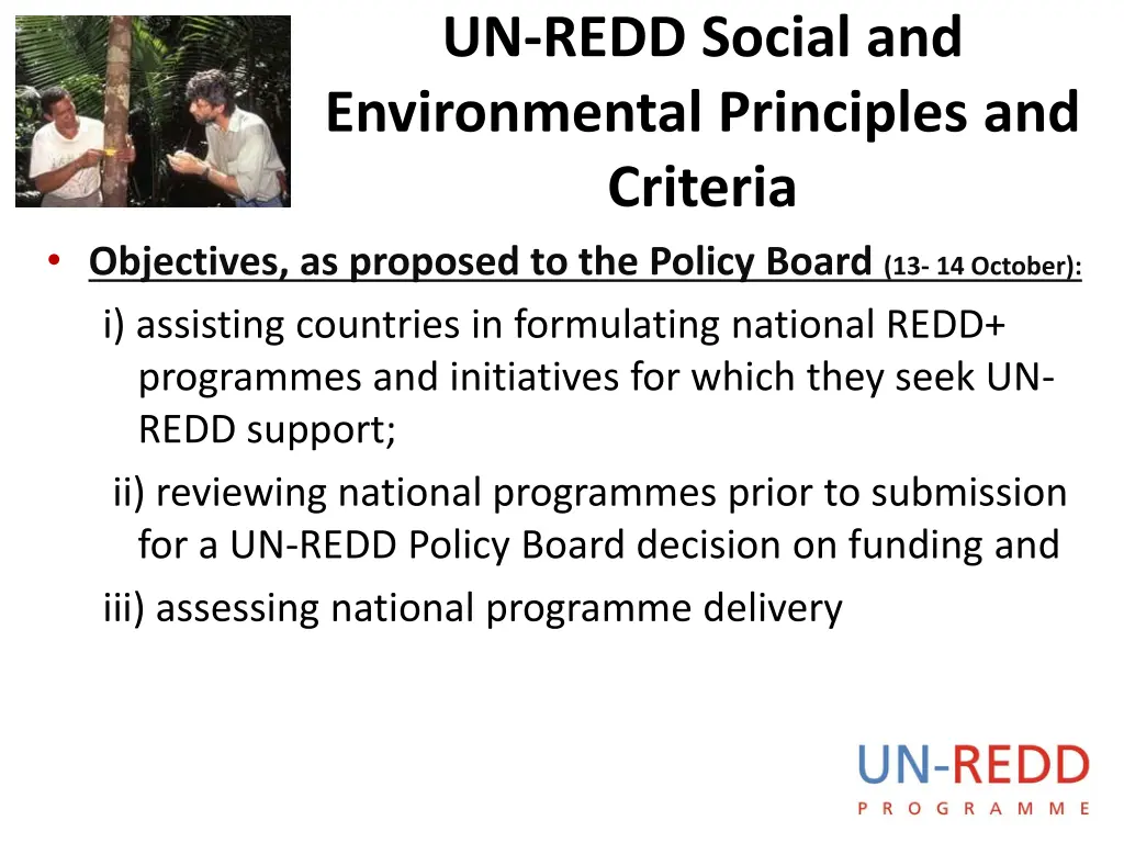 un redd social and environmental principles