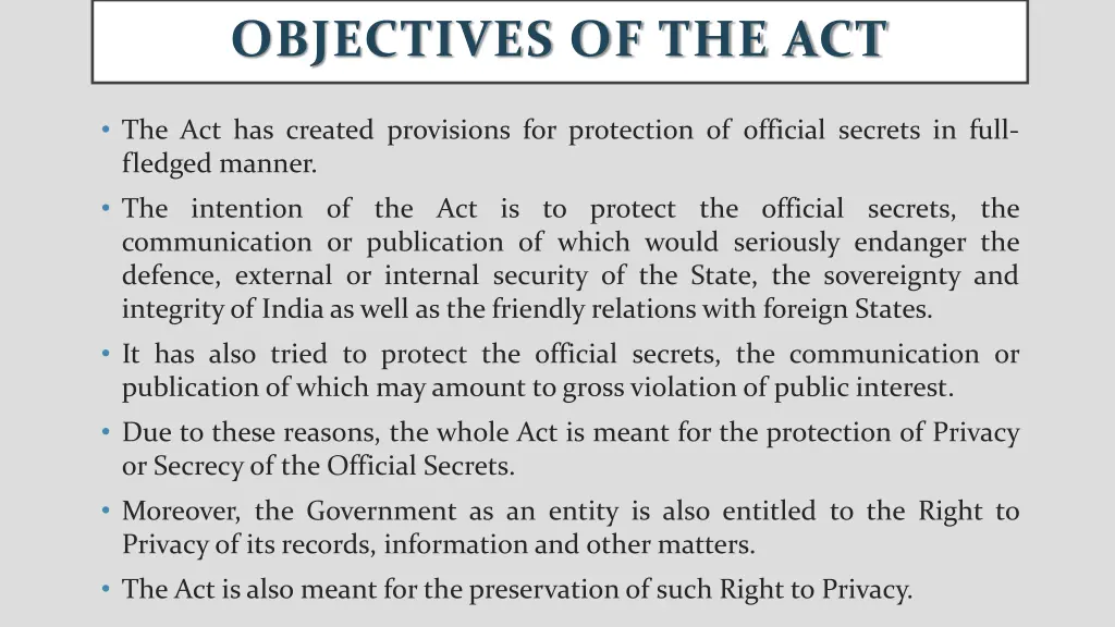 objectives of the act