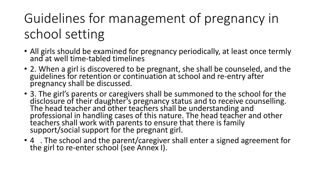 guidelines for management of pregnancy in school