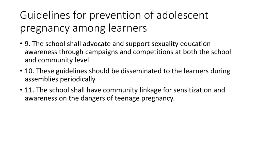 guidelines for prevention of adolescent pregnancy 2