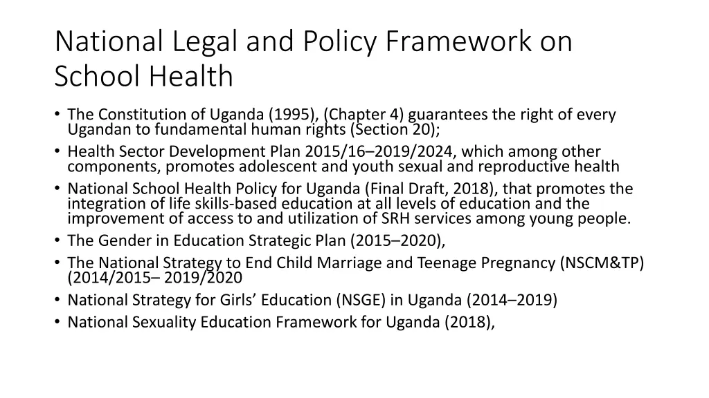 national legal and policy framework on school