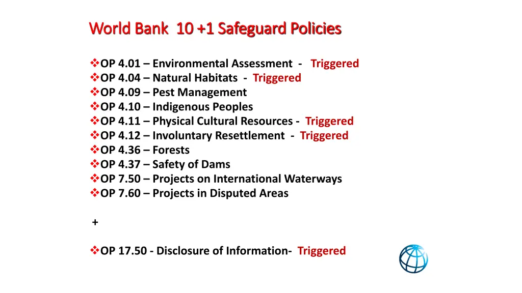 world bank 10 1 safeguard policies world bank