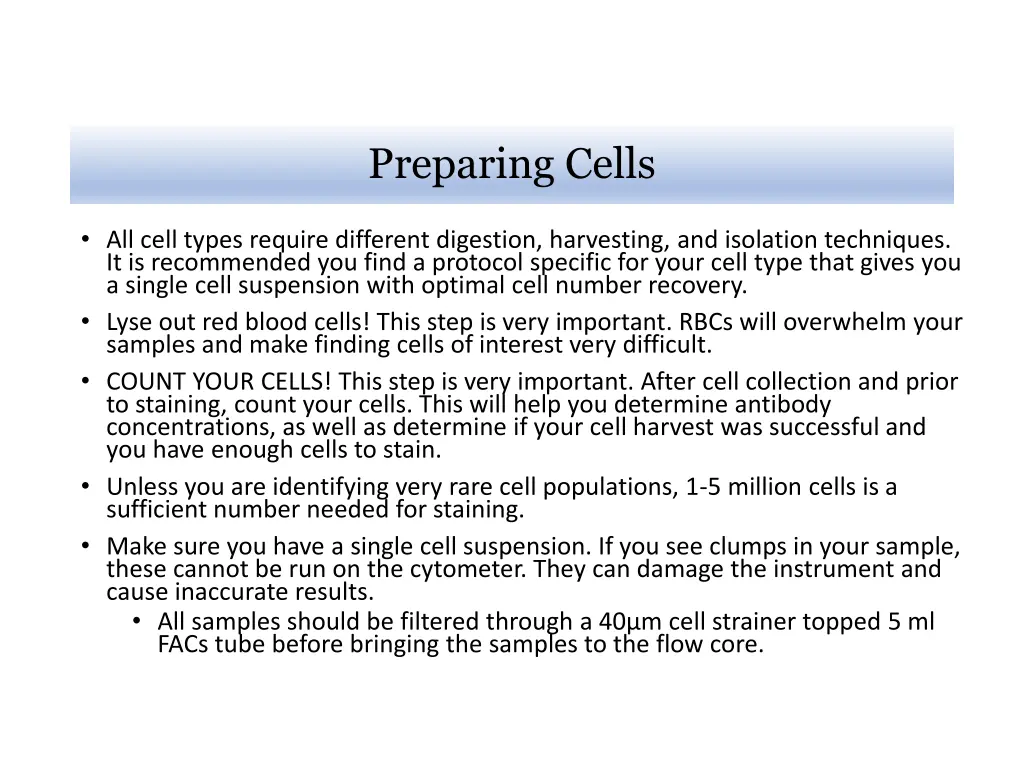 preparing cells