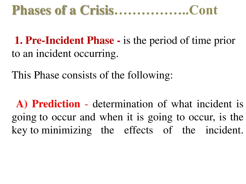 phases of a crisis cont