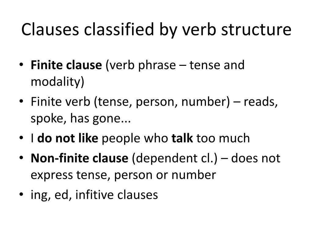 clauses classified by verb structure