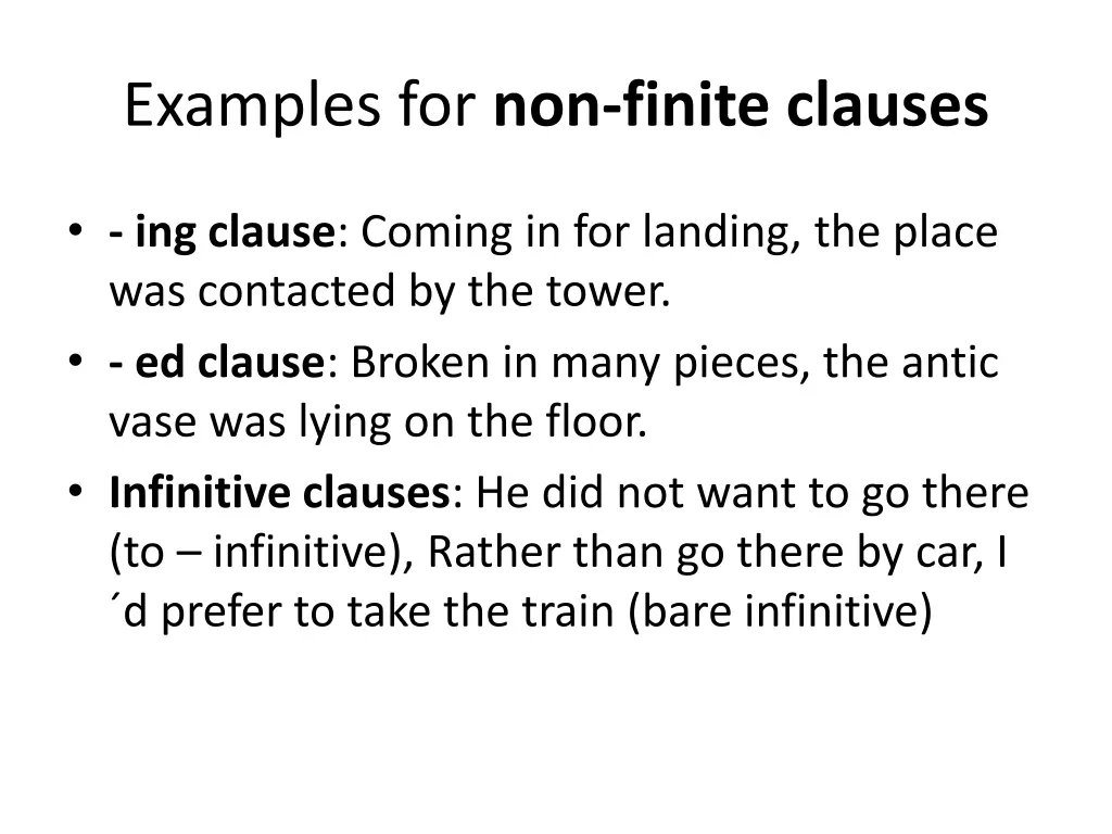 examples for non finite clauses