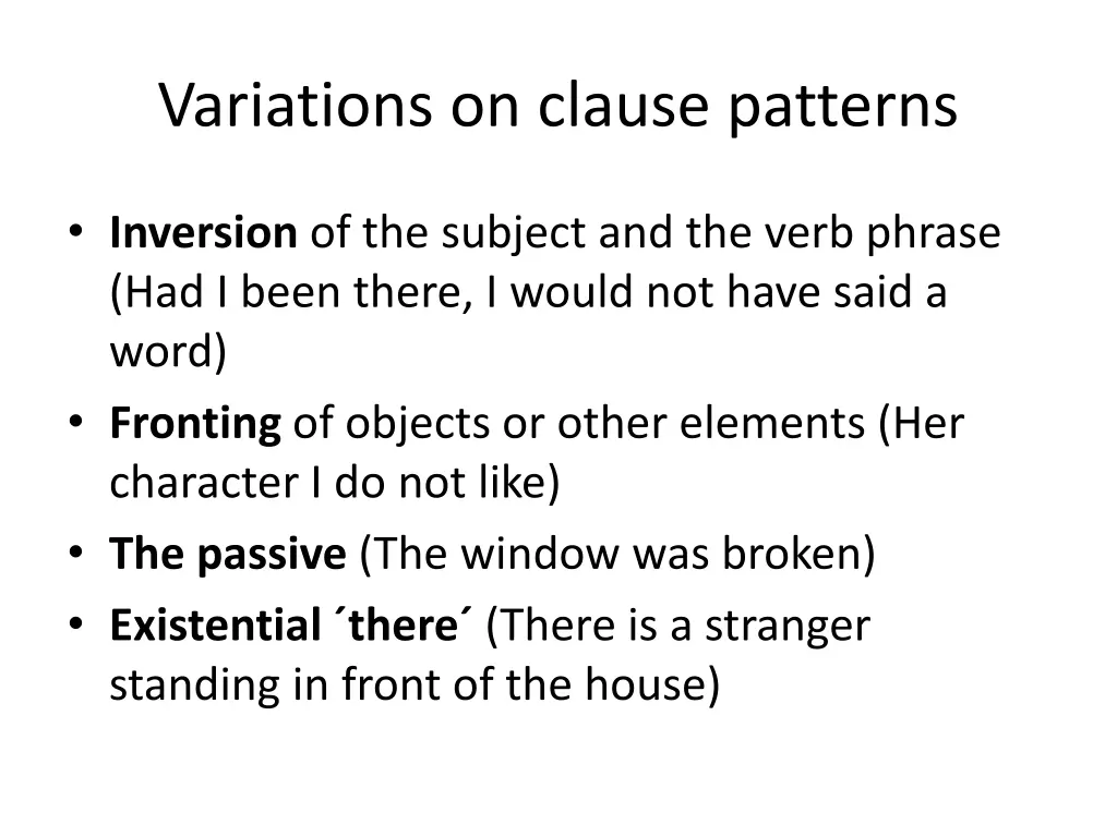 variations on clause patterns