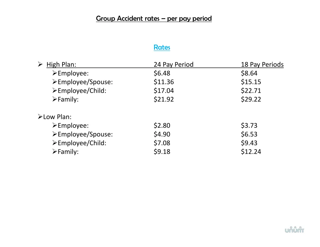 group accident rates per pay period