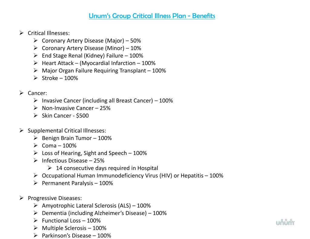 unum s group critical illness plan benefits