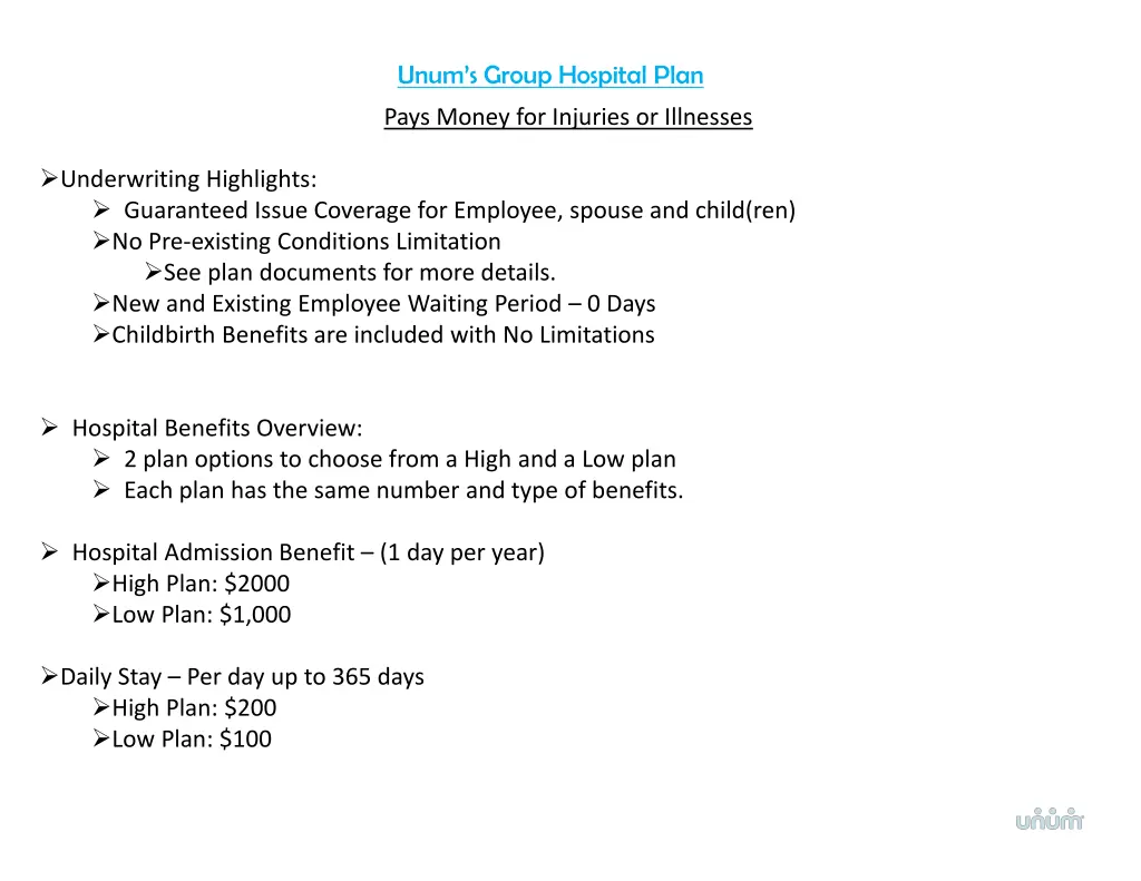 unum s group hospital plan