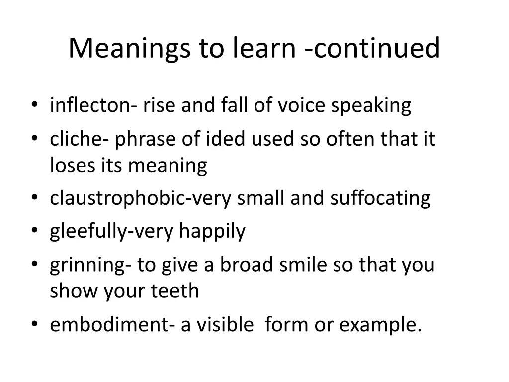 meanings to learn continued 1