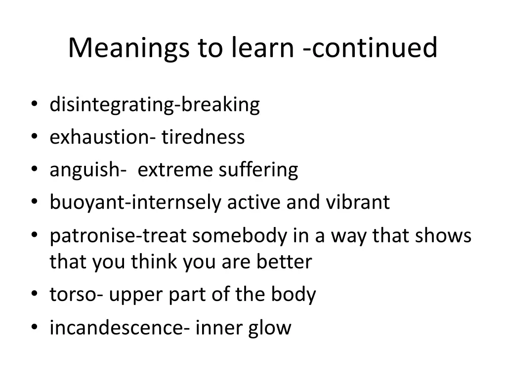 meanings to learn continued