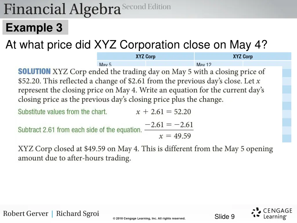 example 3 at what price did xyz corporation close 1